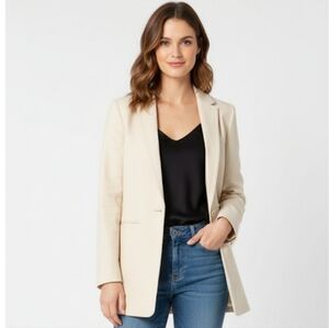 J. Crew Collection Women's Beige Longline One-Button Linen-Wool Blazer Size XXS